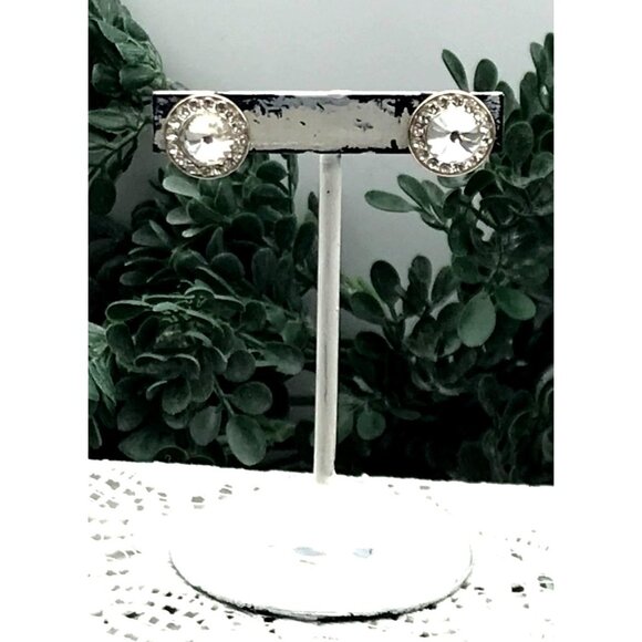 Silver -Tone Round Crystal Rhinestone Stud Earrings - Picture 2 of 5